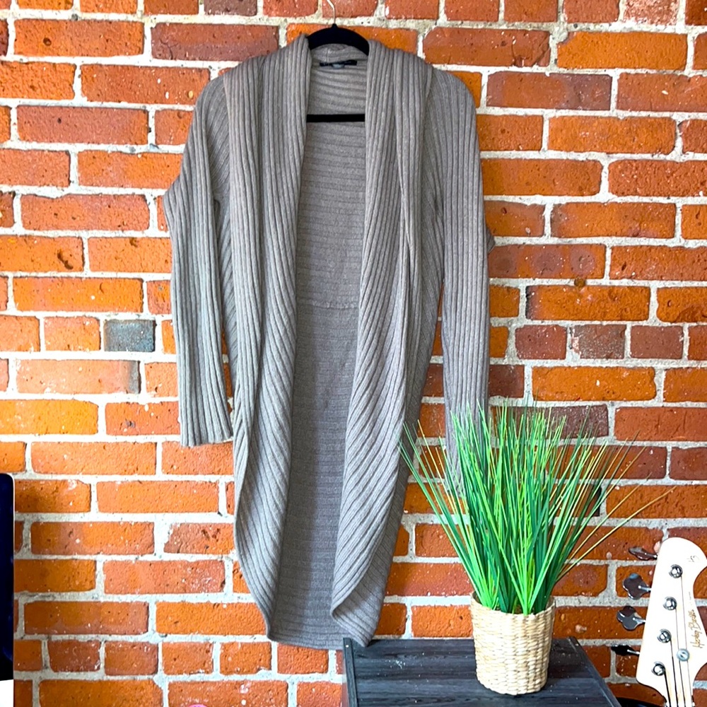 INC. Sweater Open Front Cowl Collared Tan, Size Medium